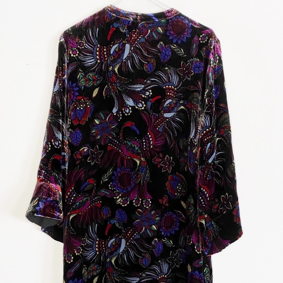 Johnny Was NWT Tie Front Kimono Dress Velvet  Silk Floral Black Jewel size S - Picture 5 of 16